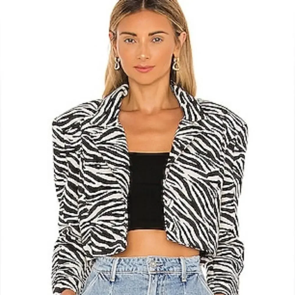 FOR LOVE & LEMONS $189 Josie Cropped Jacket in Zebra Small NWOT